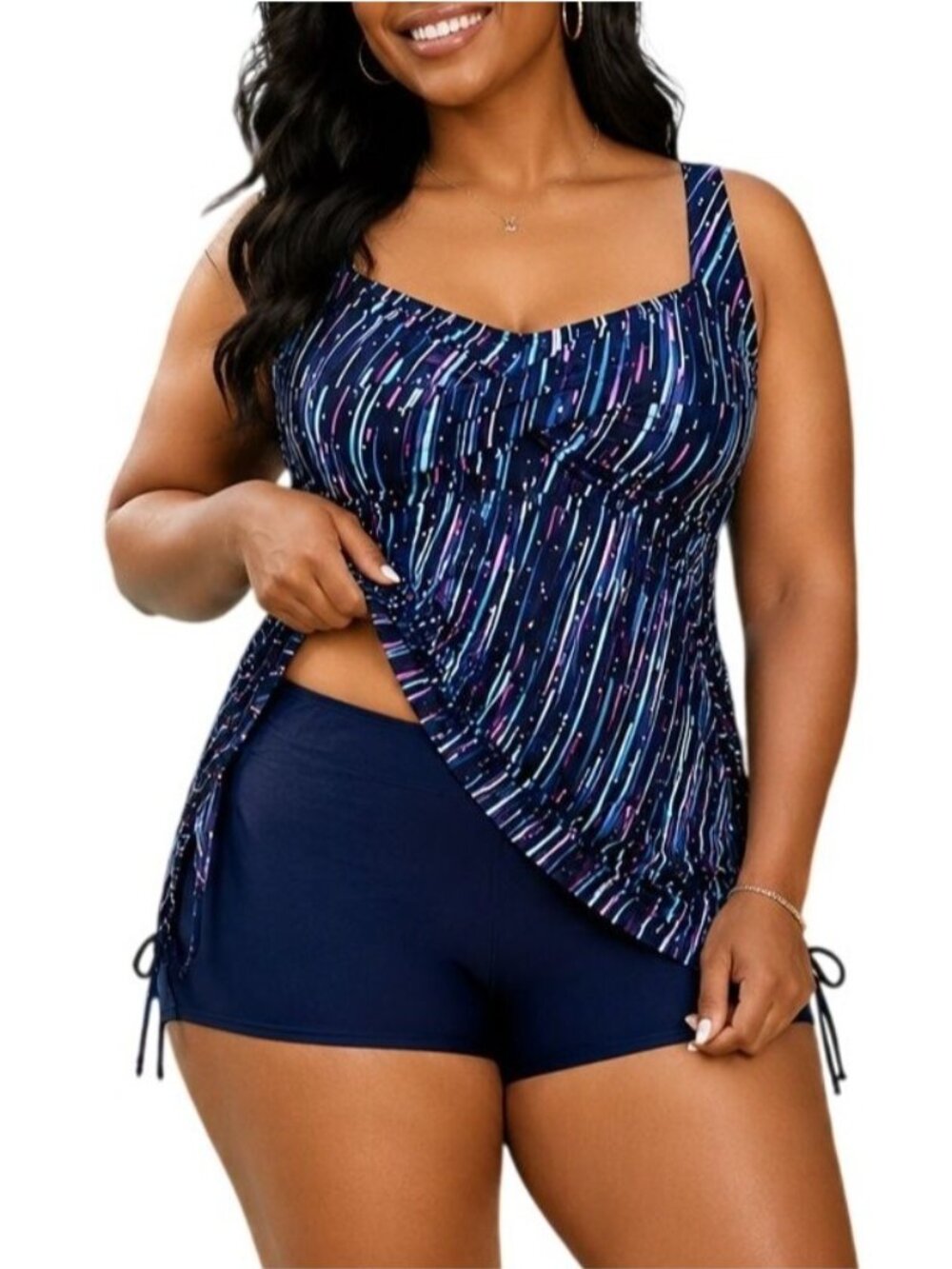 Aqua Eve Size Medium Tankini Set Galaxy Print Twist-Front High Waist Boyshorts